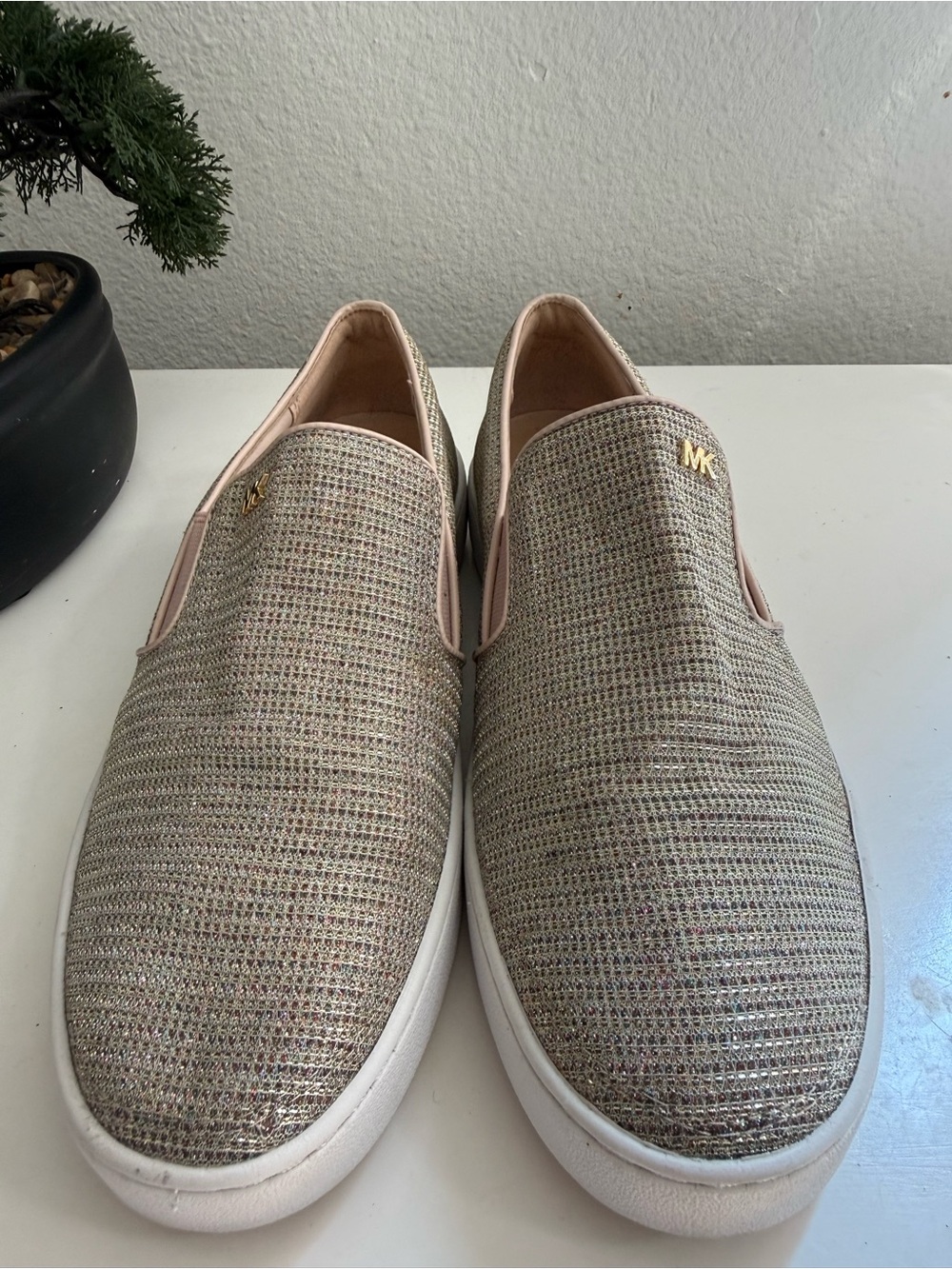Michael Kors Keaton Metallic Beige Slip-On Sneakers size 8.5 - Picture 2 of 8
